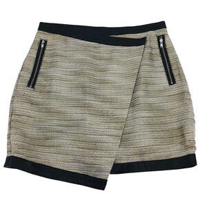 Lovers + Friends Riley Mini Skirt Size Small Gold Black Tweed Frisco Asymmetric